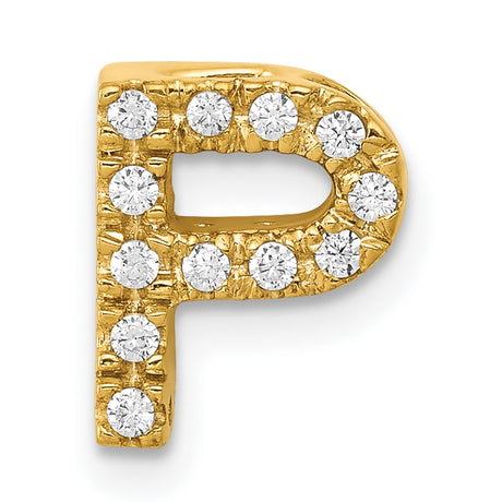10k Yellow Gold Letter P Pendant with Cubic Zirconia, Dainty Alphabet Charm for Women or Unisex