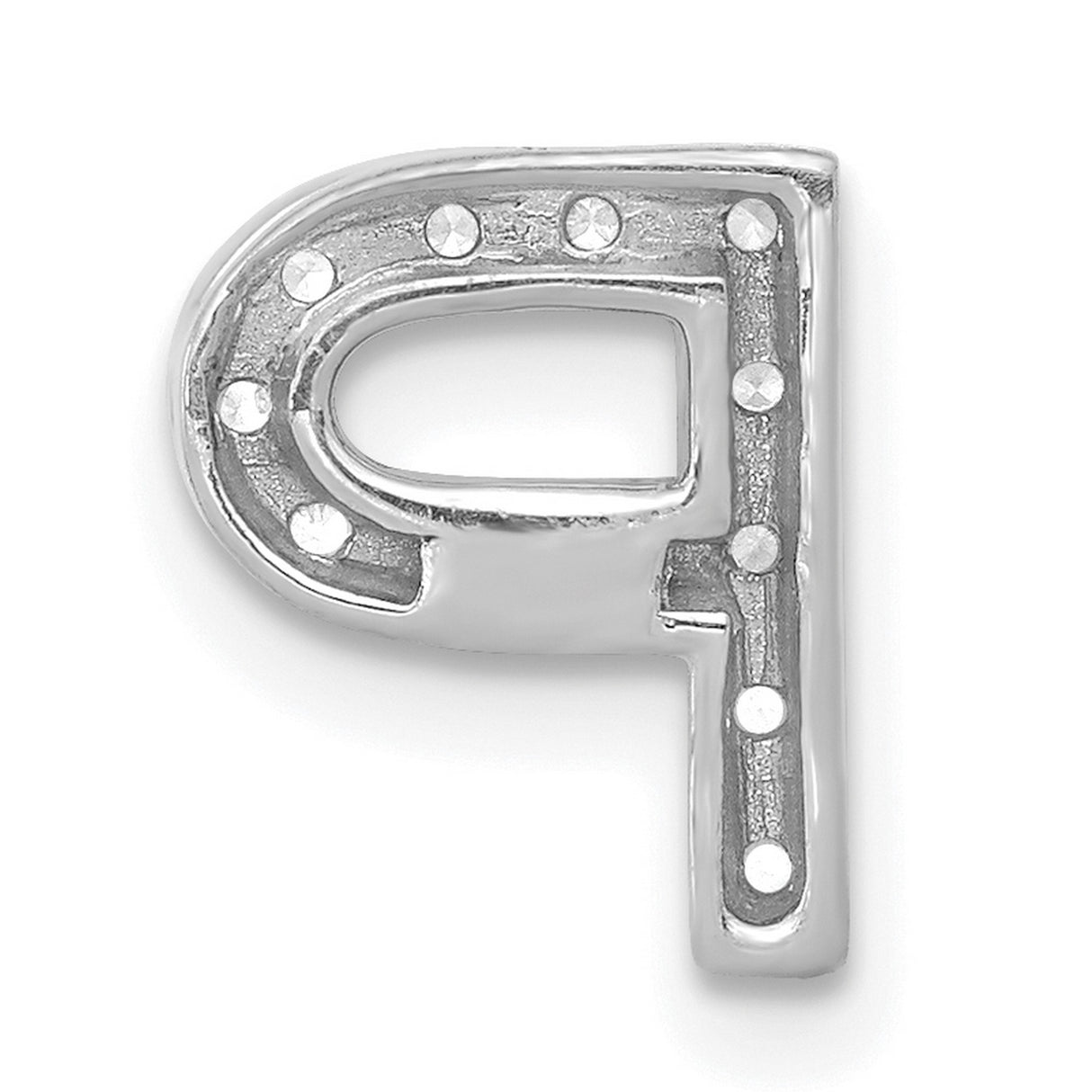 Diamond Letter P Initial Charm Pendant in Real 14k White Gold