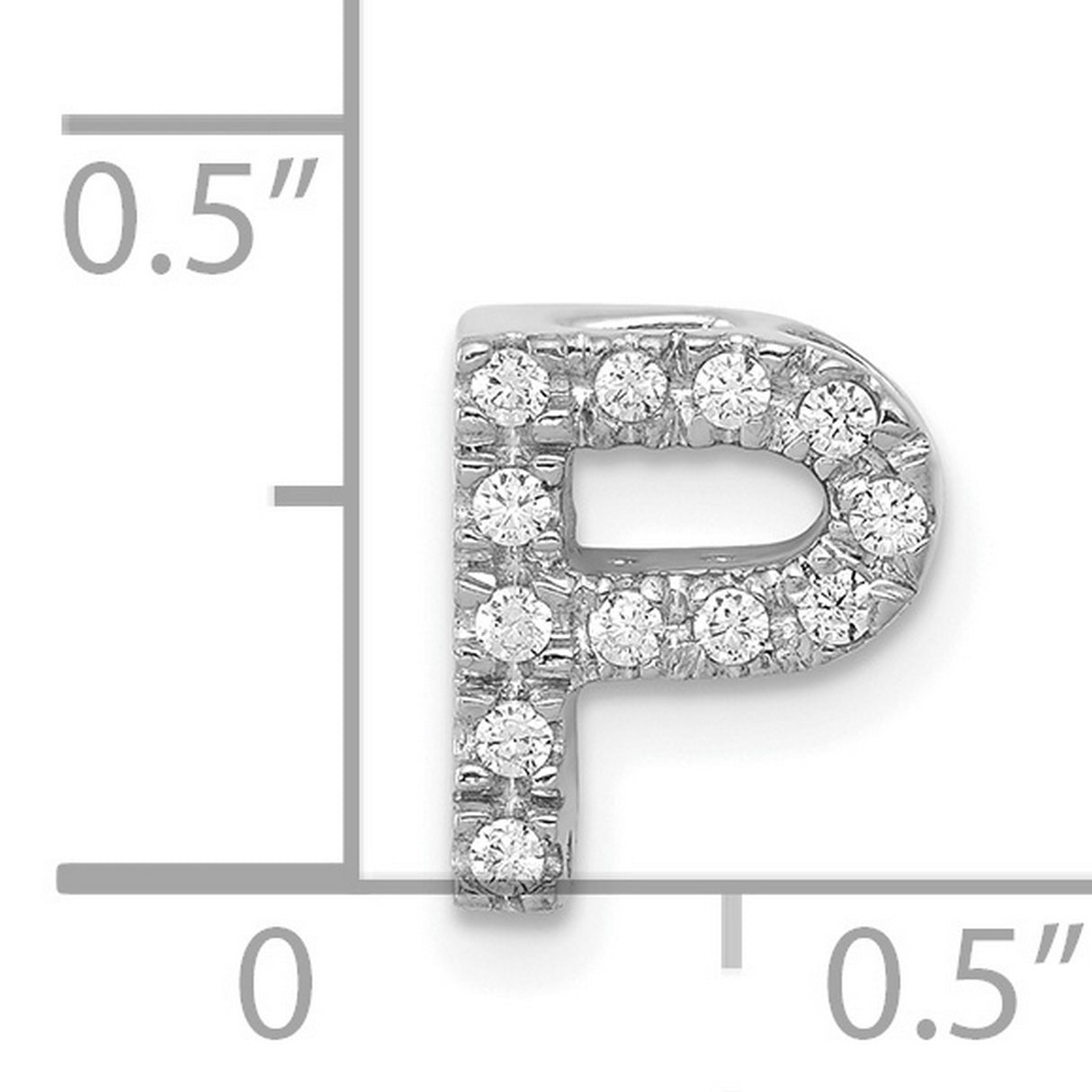 Diamond Letter P Initial Charm Pendant in Real 14k White Gold