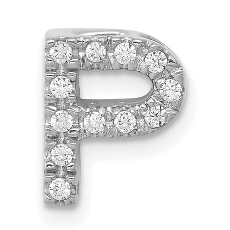 Diamond Letter P Initial Charm Pendant in Real 14k White Gold