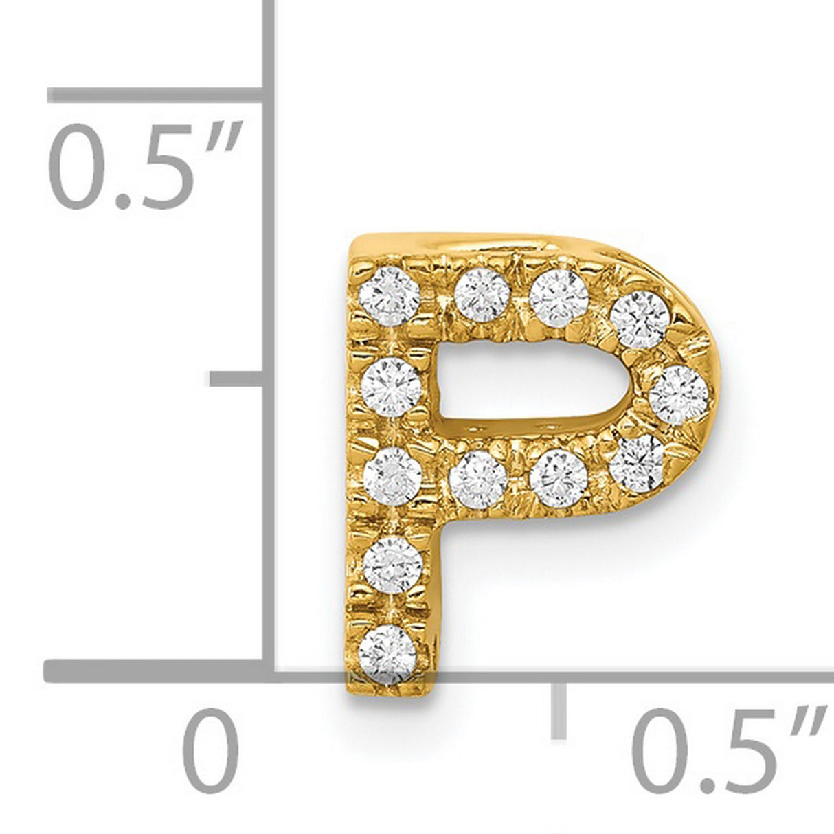 14k Yellow Gold Letter P Pendant with Prong Set Cubic Zirconia, Dainty Alphabet Charm