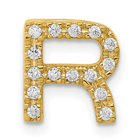 10k Yellow Gold Diamond R Initial Pendant, Prong Set Alphabet Letter Charm for Women or Unisex