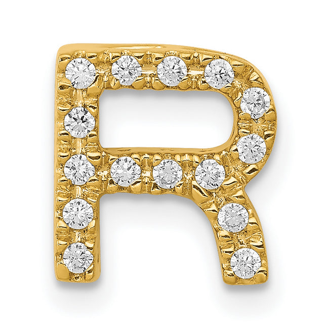 10k Yellow Gold Diamond R Initial Pendant, Prong Set Alphabet Letter Charm for Women or Unisex