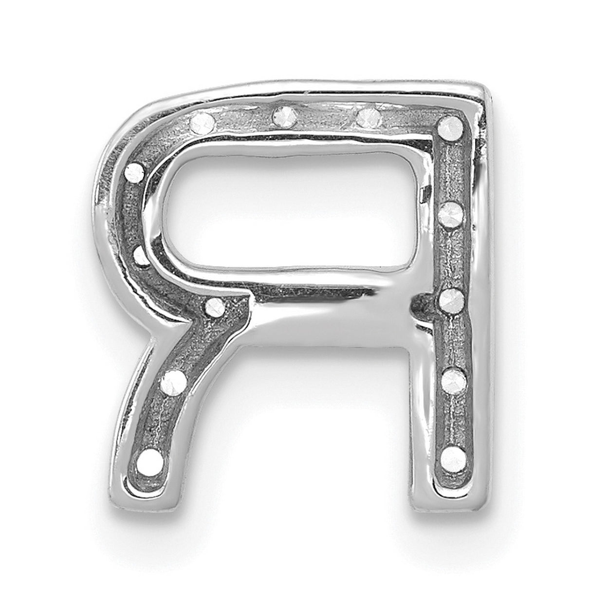 14k White Gold Diamond Letter R Pendant, Round Cut Alphabet Charm for Women or Unisex Wear