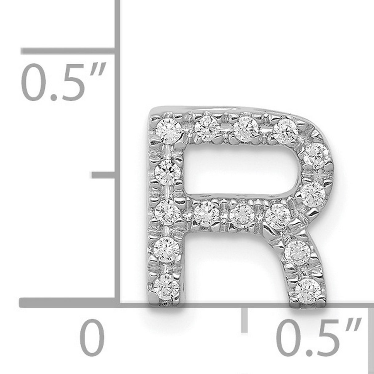 14k White Gold Diamond Letter R Pendant, Round Cut Alphabet Charm for Women or Unisex Wear
