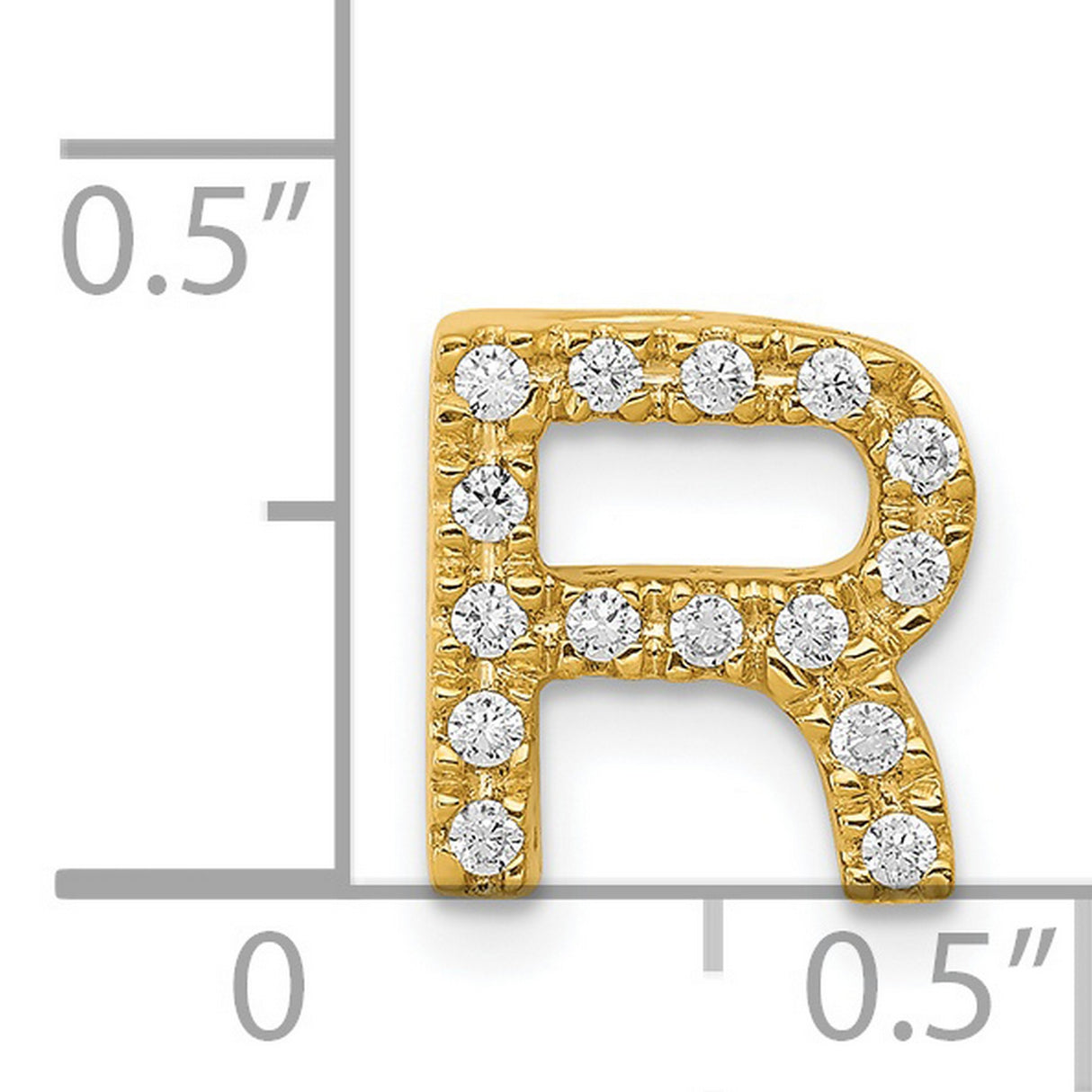 14k Yellow Gold Letter R Pendant Charm with Cubic Zirconia Accents, Unisex Initial Jewelry