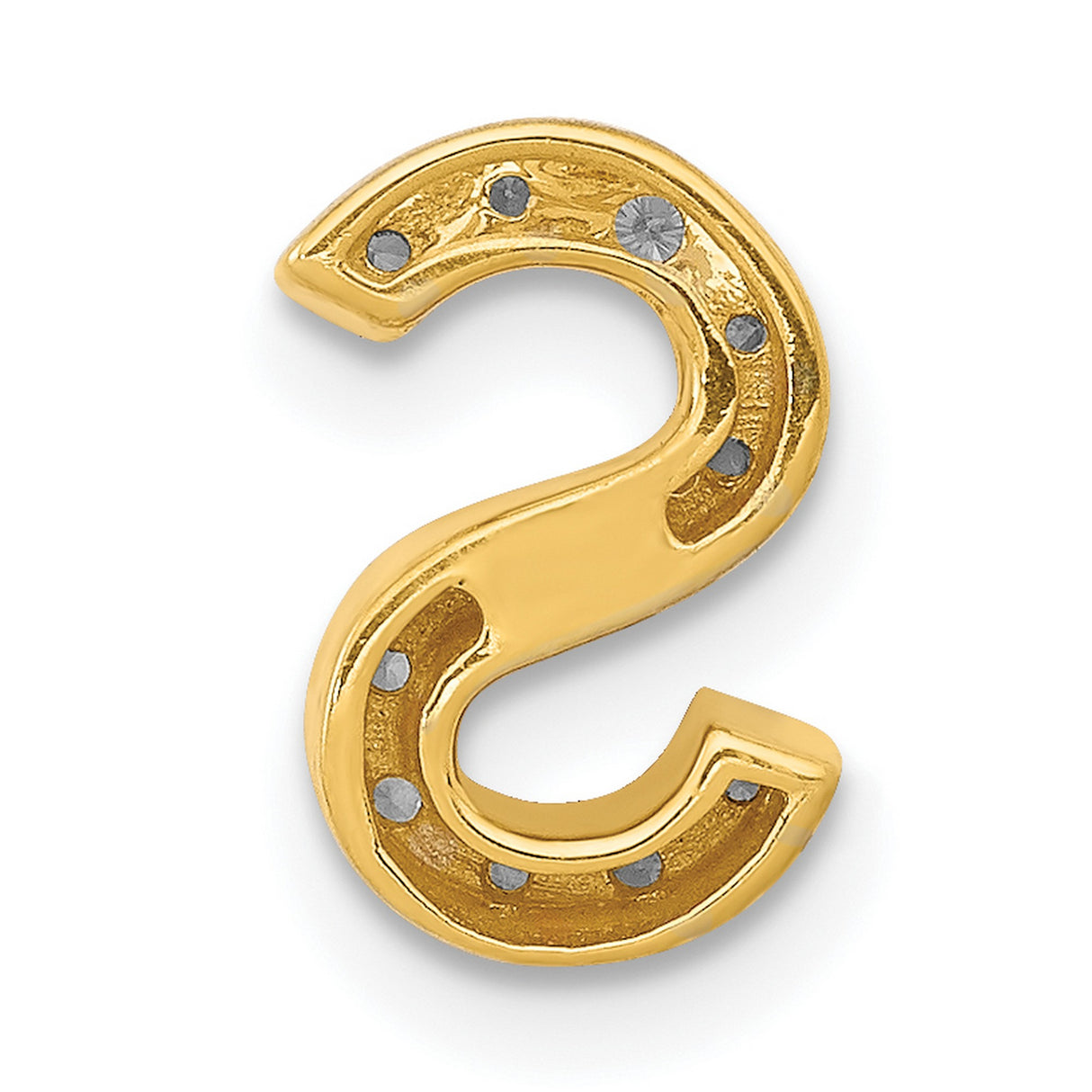 10k Yellow Gold Letter S Pendant Charm with White Cubic Zirconia Accents, Script Initial Jewelry