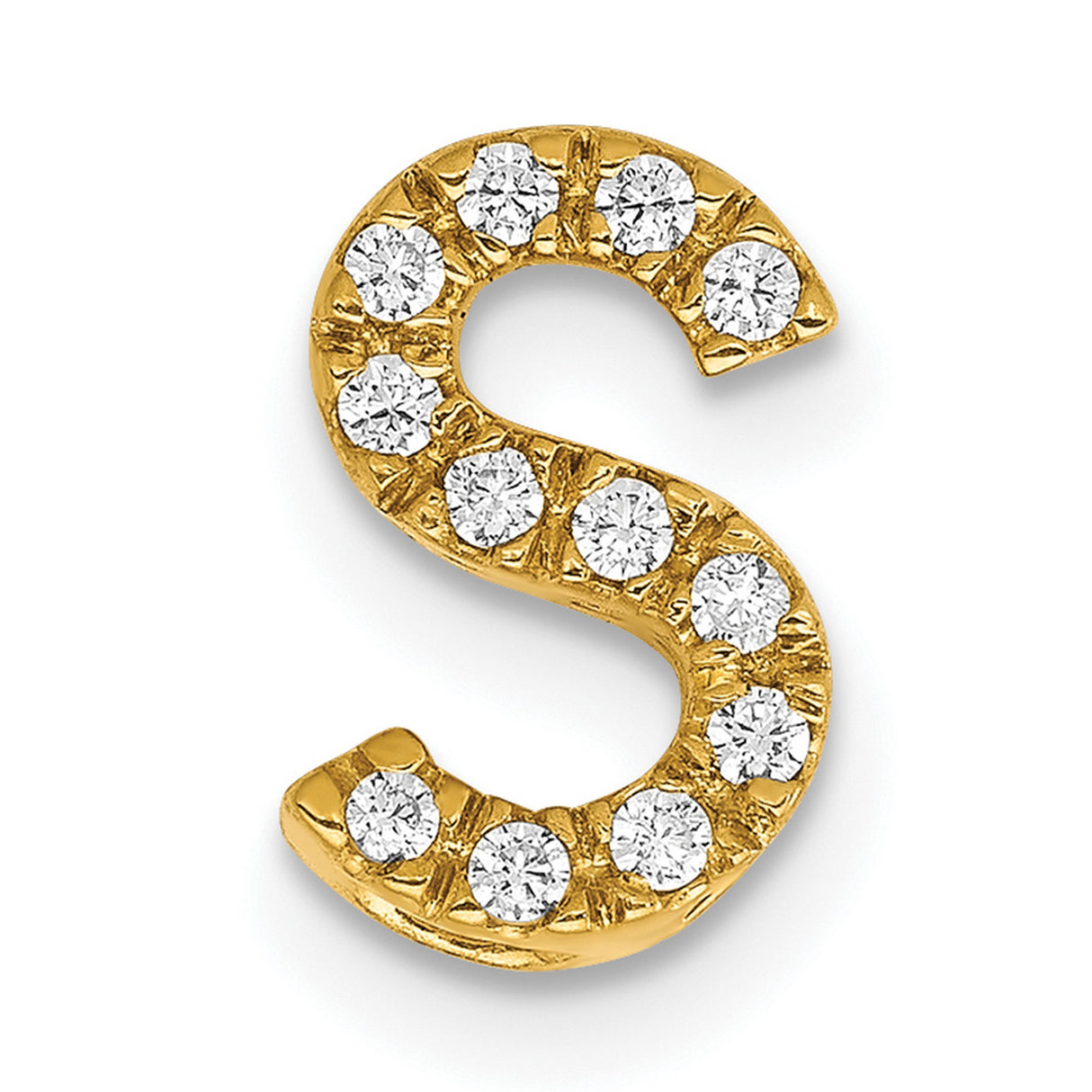 10k Yellow Gold Letter S Pendant Charm with White Cubic Zirconia Accents, Script Initial Jewelry