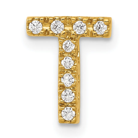 10k Yellow Gold Initial T Pendant Charm with Prong-Set Cubic Zirconia, Block Letter Design