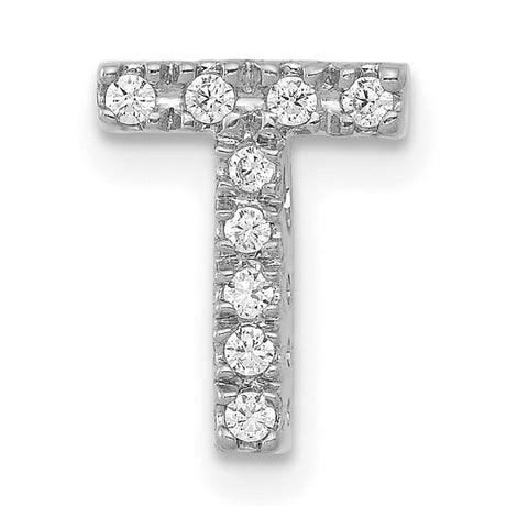 14k White Gold Letter T Pendant with Diamond Accents, Custom Alphabet Charm for Women