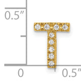 14k Yellow Gold Letter T Charm Pendant with Cubic Zirconia, Block Alphabet Jewelry