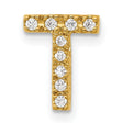 14k Yellow Gold Letter T Charm Pendant with Cubic Zirconia, Block Alphabet Jewelry