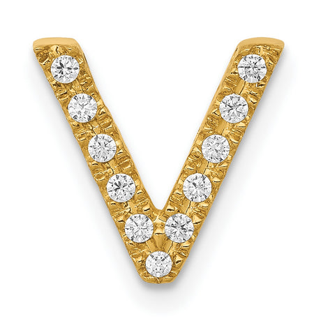 10k Yellow Gold Letter V Pendant with Pavé Setting and Clear Cubic Zirconia