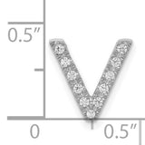 14k White Gold Letter V Pendant with Pavé Set Round Diamonds