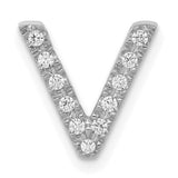 14k White Gold Letter V Pendant with Pavé Set Round Diamonds