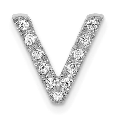 14k White Gold Letter V Pendant with Pavé Set Round Diamonds