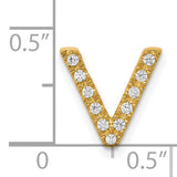 14k Yellow Gold Letter V Pendant with Diamond Accents, Dainty Alphabet Charm