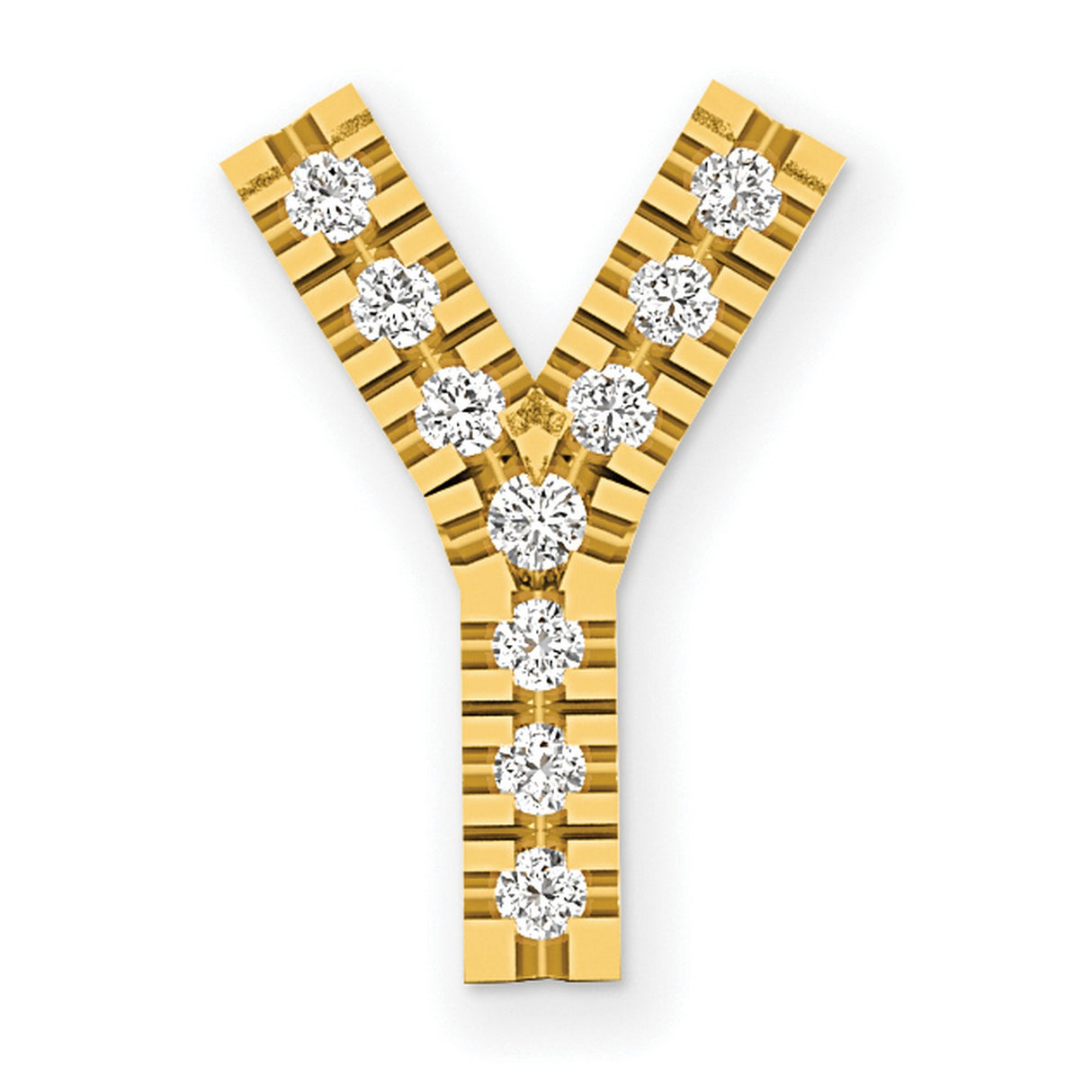 Diamond Initial Y Charm Pendant in Real 14k Yellow Gold