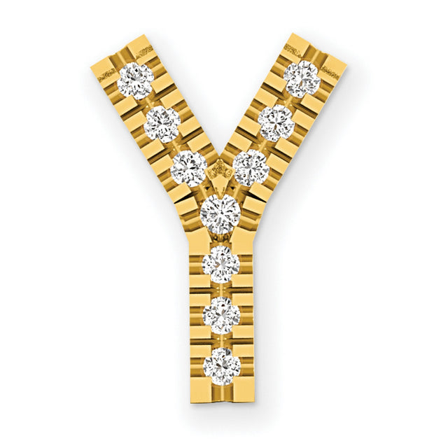 Diamond Initial Y Charm Pendant in Real 14k Yellow Gold