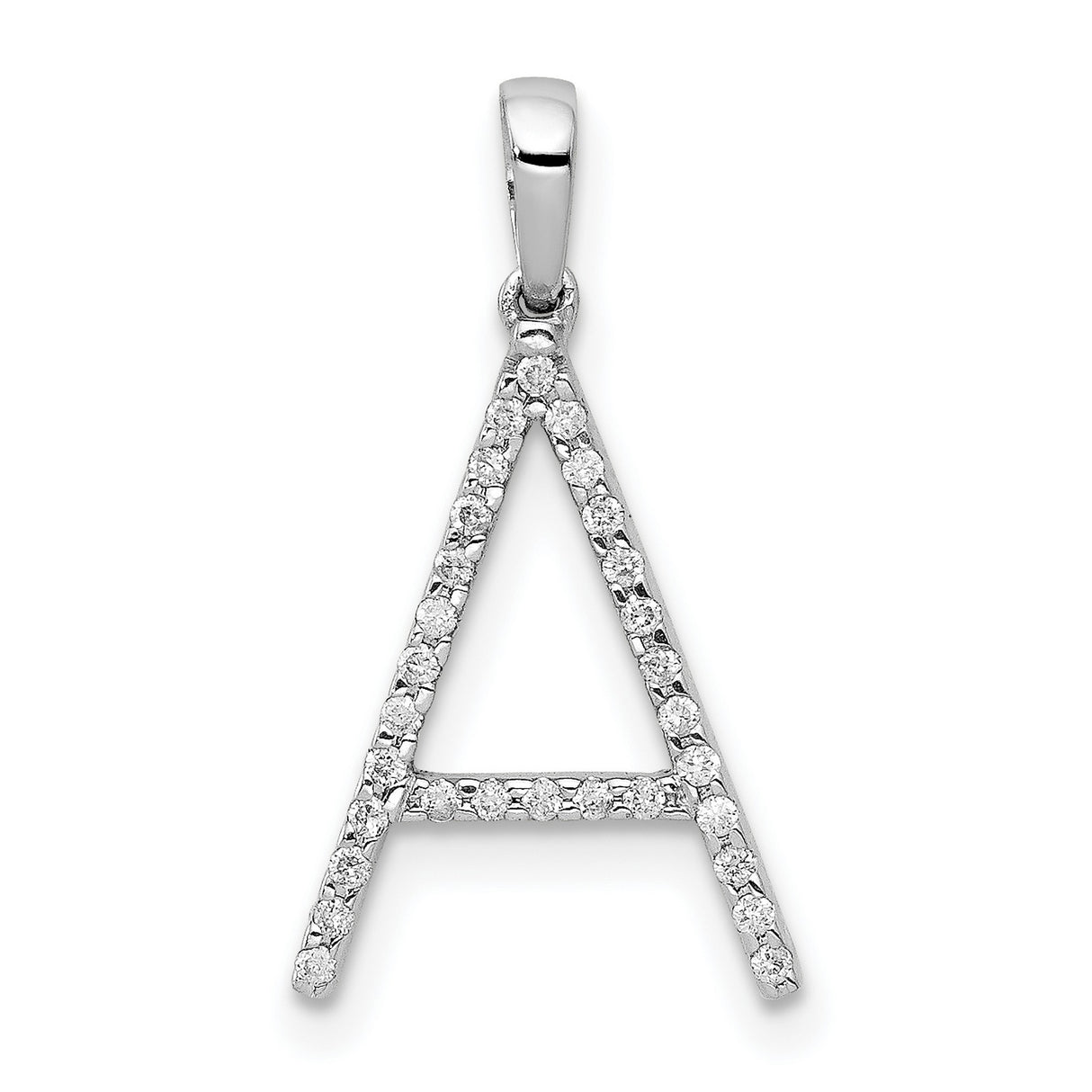 14k White Gold Letter A Pendant with Diamond Accents, Dainty Monogram Charm