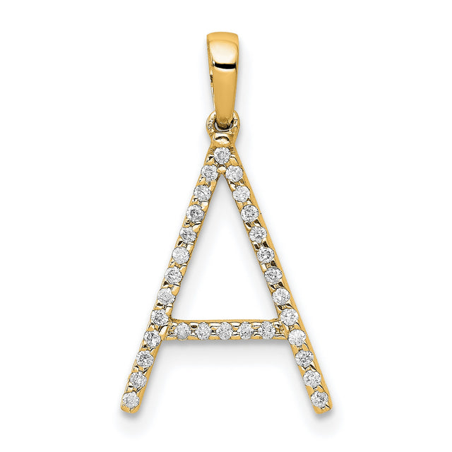 14k Yellow Gold Letter A Pendant with Round Gemstone Detailing, Personalized Alphabet Charm