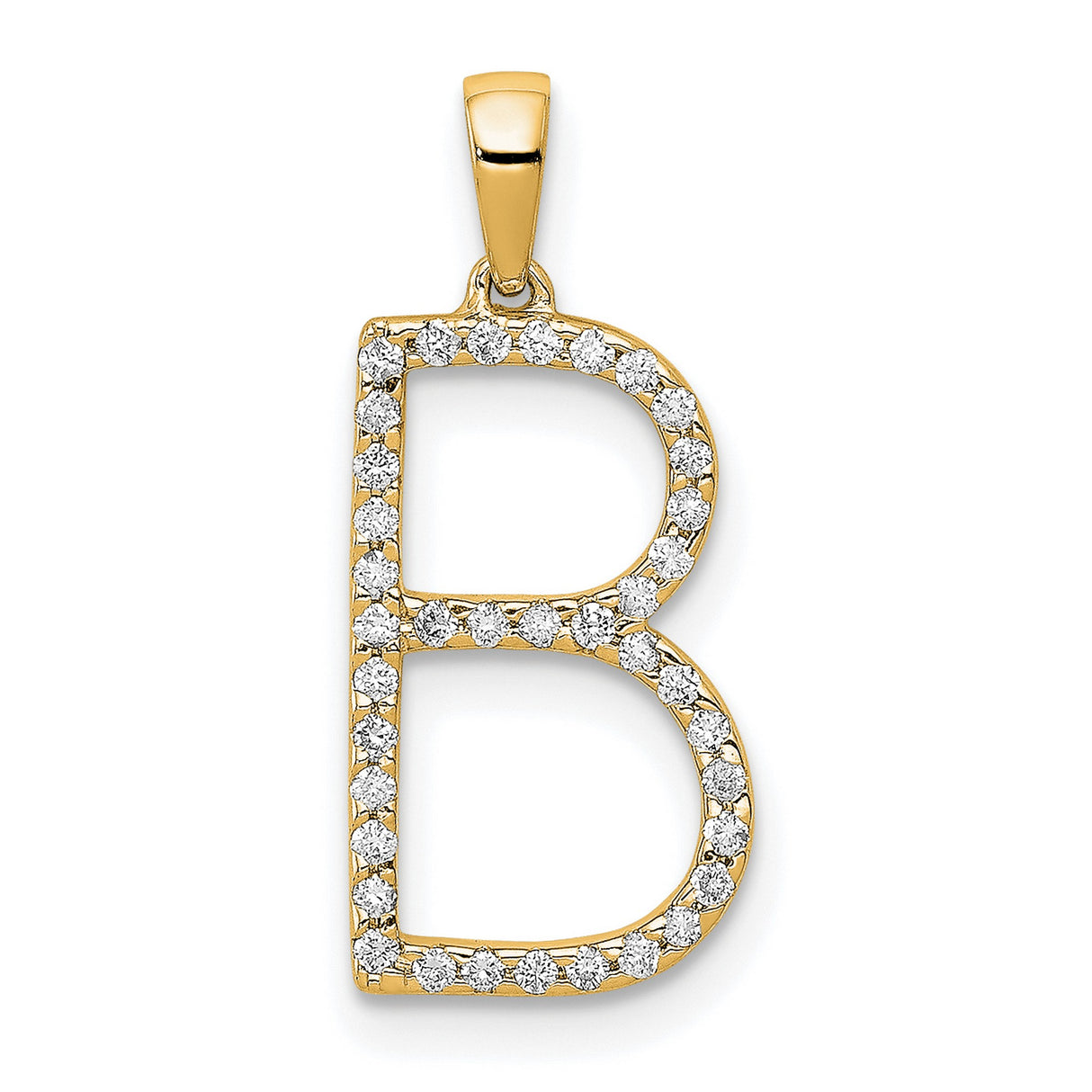 14k Yellow Gold Letter B Pendant with Diamond Accent, Openwork Initial Charm for Women