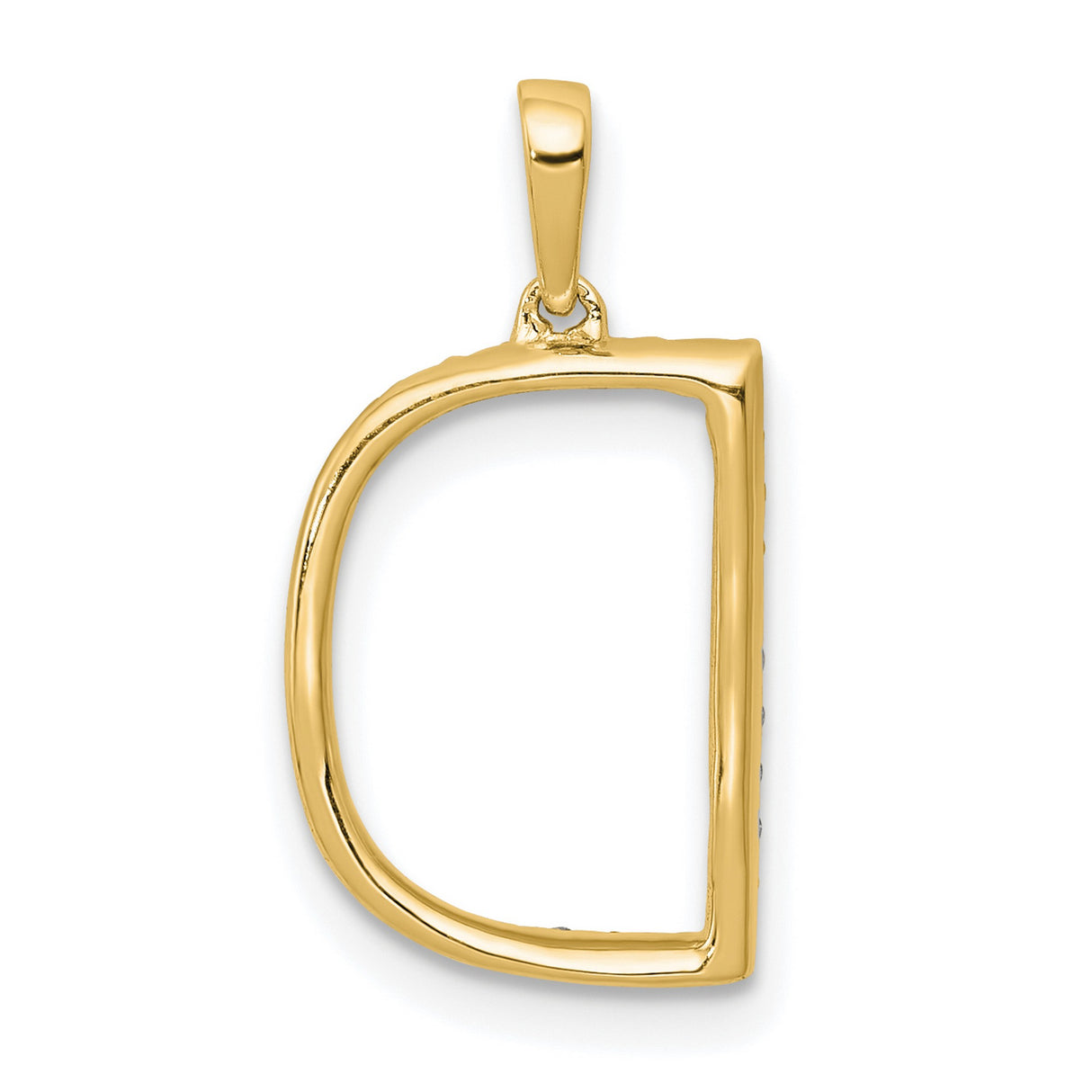 14k Yellow Gold Letter D Pendant with White Stones, Dainty Alphabet Charm for Women