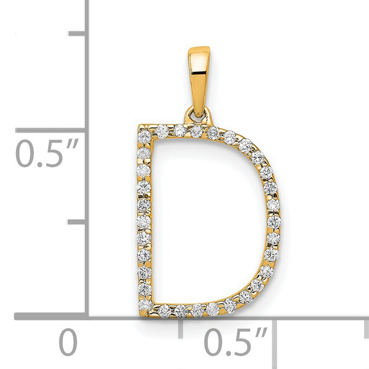 14k Yellow Gold Letter D Pendant with White Stones, Dainty Alphabet Charm for Women