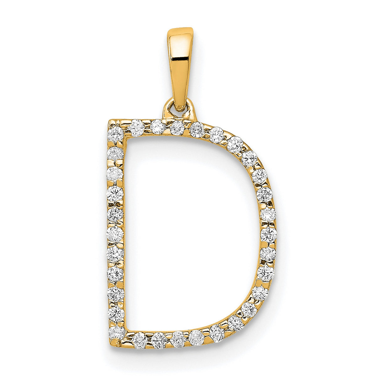 14k Yellow Gold Letter D Pendant with White Stones, Dainty Alphabet Charm for Women