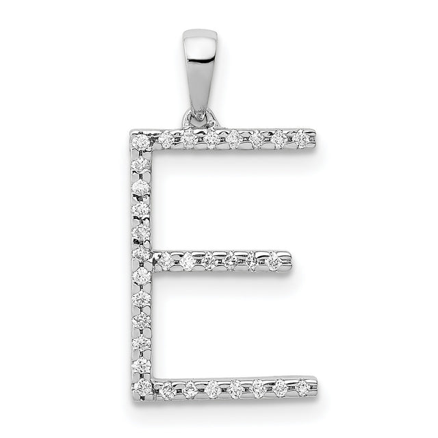 14k White Gold Initial Pendant with Diamond, Letter E Charm, Minimalist Monogram Style