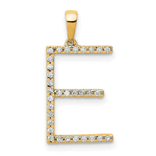 14k Yellow Gold Initial E Pendant with Cubic Zirconia, Bold Block Letter Charm for Women