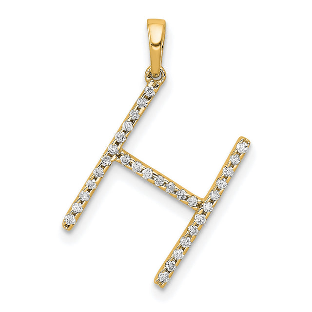 14k Yellow Gold Pendant with Diamond Accent, Uppercase Letter H Monogram Charm for Women