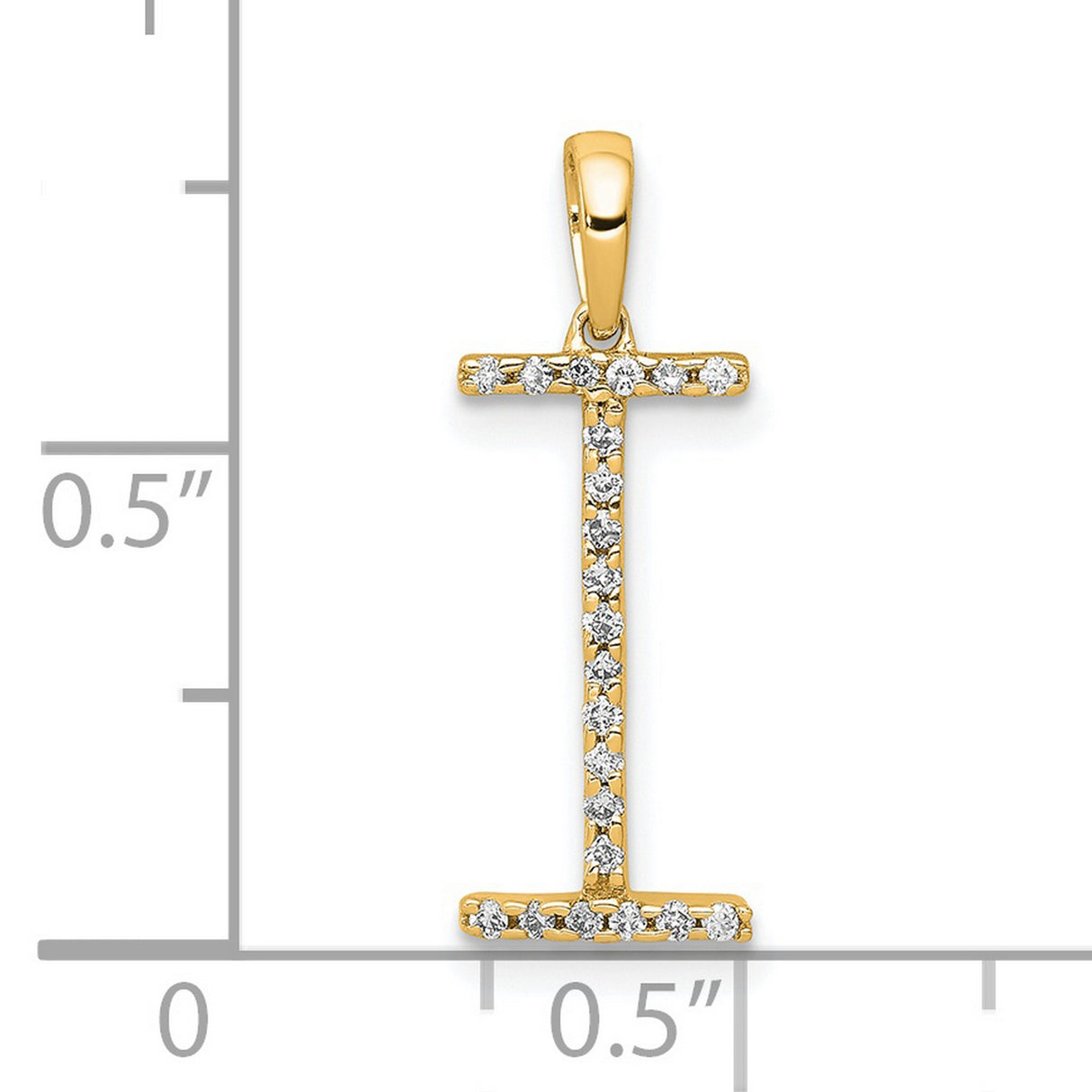 14k Yellow Gold Diamond Initial I Pendant, Prong Set Letter Charm for Women