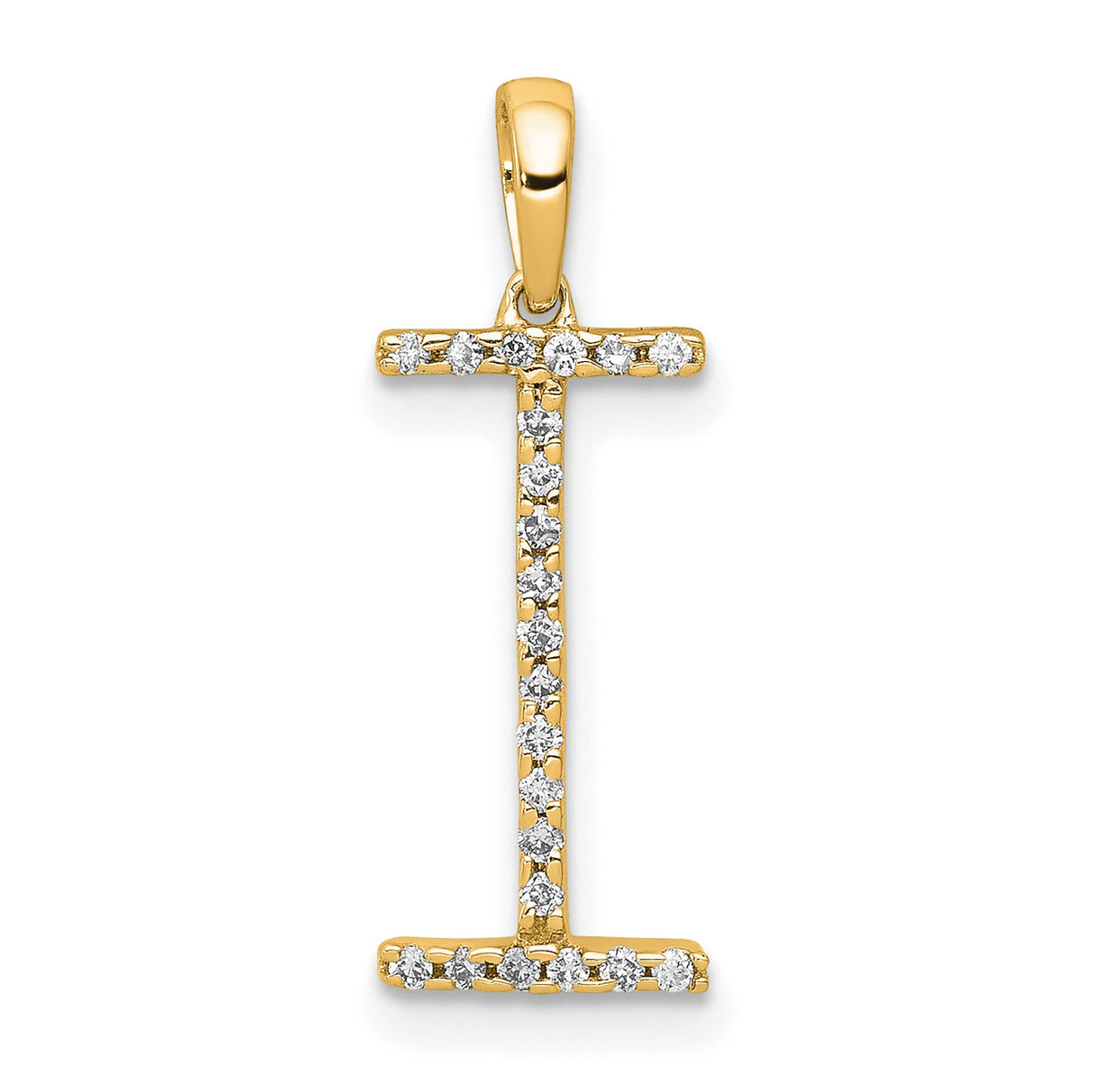 14k Yellow Gold Diamond Initial I Pendant, Prong Set Letter Charm for Women