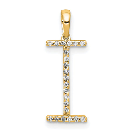 14k Yellow Gold Diamond Initial I Pendant, Prong Set Letter Charm for Women