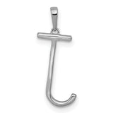 14k White Gold Initial J Pendant with Prong Set Round Diamonds, Dainty Letter Charm for Women