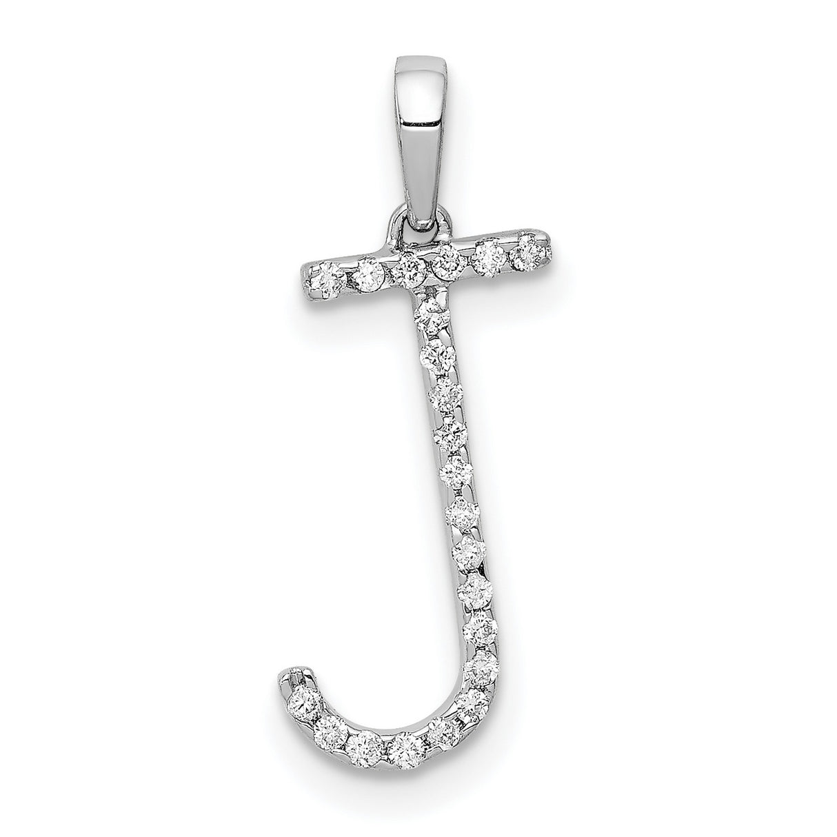 14k White Gold Initial J Pendant with Prong Set Round Diamonds, Dainty Letter Charm for Women