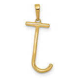 14k Yellow Gold Letter J Pendant with Round White Diamond Accents, Dainty Monogram Charm