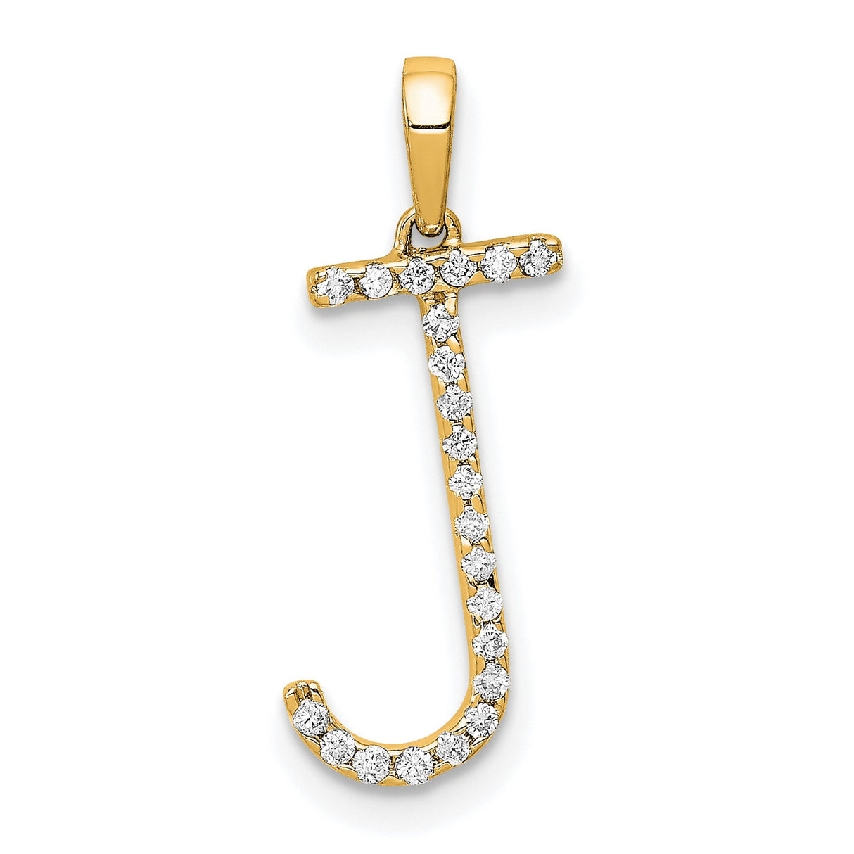 14k Yellow Gold Letter J Pendant with Round White Diamond Accents, Dainty Monogram Charm