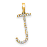 14k Yellow Gold Letter J Pendant with Round White Diamond Accents, Dainty Monogram Charm