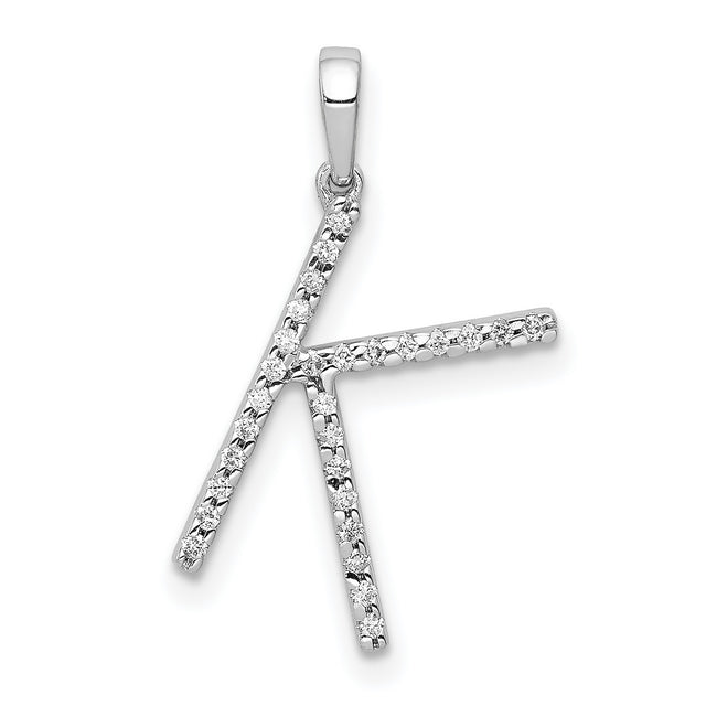 14k White Gold Letter K Pendant with Diamond Accent, Polished Finish Initial Charm