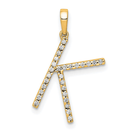 14k Yellow Gold Letter K Pendant with White Gemstones, Initial Charm for Women