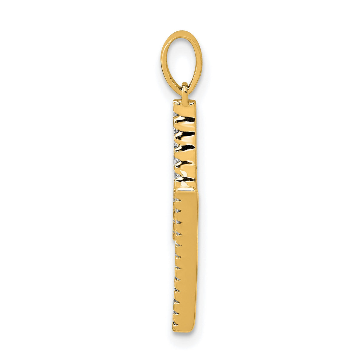 14k Yellow Gold Lightning Bolt Pendant with White Stones, Zigzag Design, Minimalist Charm