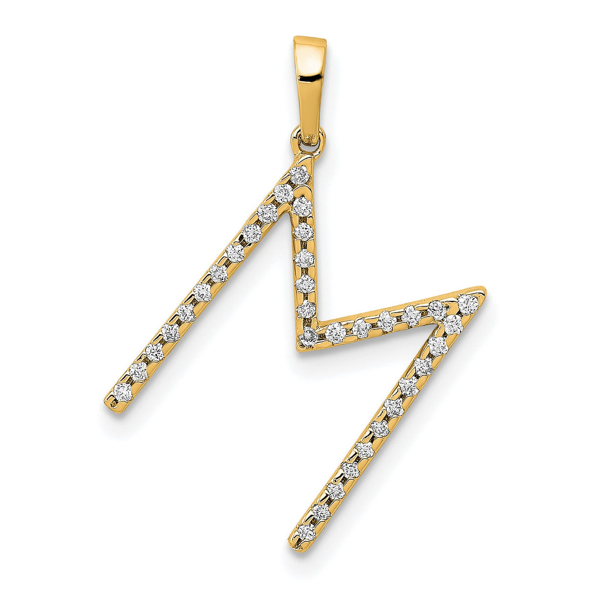 14k Yellow Gold Lightning Bolt Pendant with White Stones, Zigzag Design, Minimalist Charm