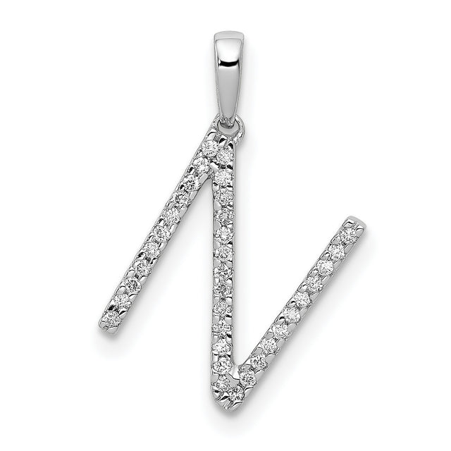14k White Gold Diamond Letter N Pendant, Pavé Initial Charm for Women