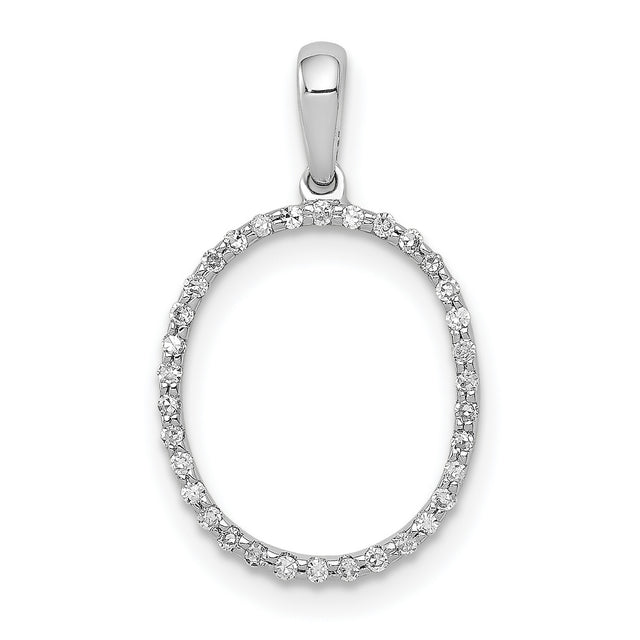 14k White Gold Oval Pendant with Round Diamonds and Open Frame Design for Women