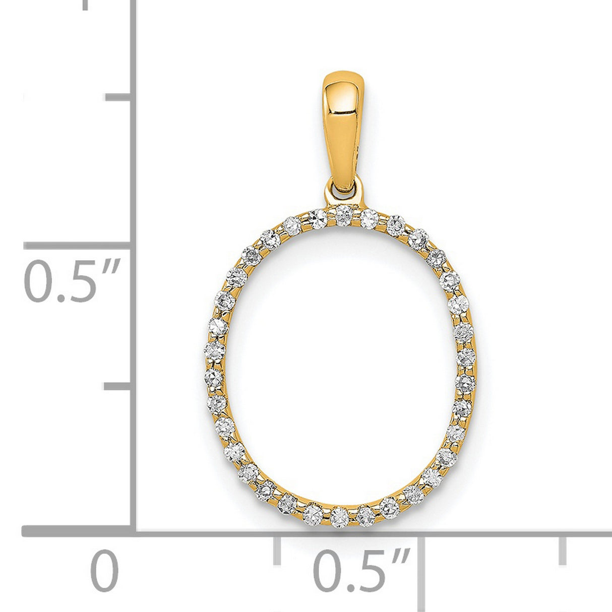 14k Yellow Gold Oval Pendant with Open Design and Sparkling White Stones for Women