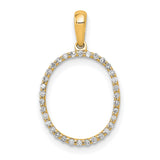 14k Yellow Gold Oval Pendant with Open Design and Sparkling White Stones for Women