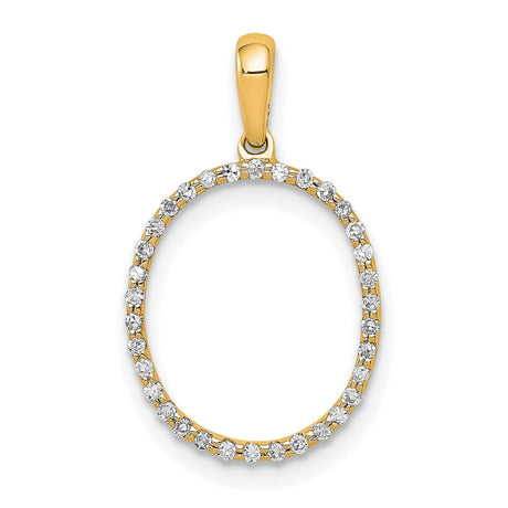 14k Yellow Gold Oval Pendant with Open Design and Sparkling White Stones for Women