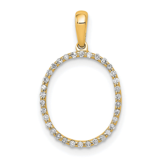 14k Yellow Gold Oval Pendant with Open Design and Sparkling White Stones for Women